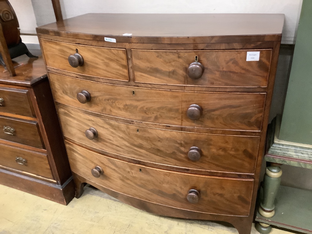 A Regency mahogany bowfront chest, width 106cm depth 50cm height 104cm